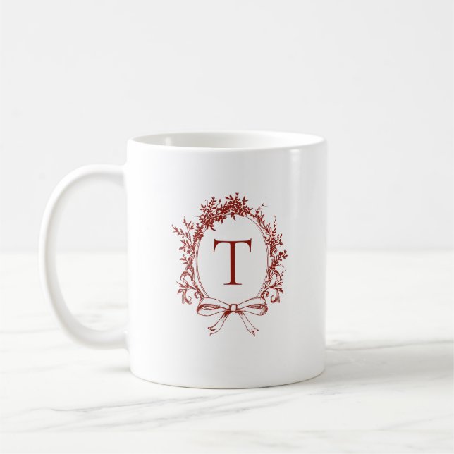 Vintage röd botanisk monogram kaffemugg (Vänster)