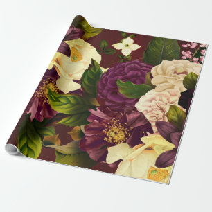 Vintage röd burgundisk vinterdramatisk blommigt presentpapper