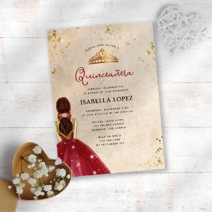 Vintage röd elegant klänning Quinceañera Inbjudningar