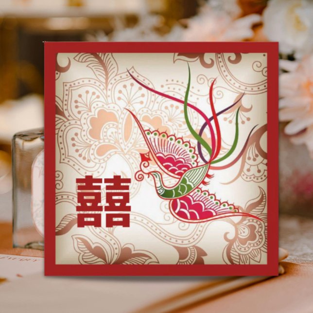 Vintage röd Fenix kinesisk bröllopsinbjudan Inbjudningar (Vintage Red Phoenix Chinese Wedding Invitation)