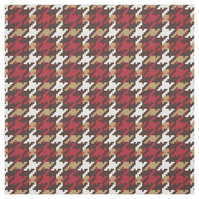 Vintage röd guld brun houndstooth plaid mönster tyg (Provkarta)