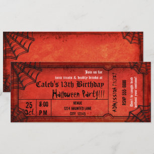 Vintage röd Halloweenfest Spindelnät Biljett Inbjudningar