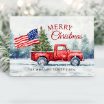 Vintage Röd jul Lastbil Julgran Flagga Julkort<br><div class="desc">Vintagens röda jul i lastbil med ett julkort från Julgran och Amerika i flagga är ett festligt sätt att visa kärlek för Amerika och skicka önskemål till vänner och familj.</div>