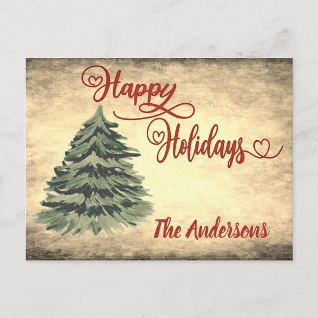 Vintage röd kalligrafi Glad jul  Helg Vykort (Framsida)