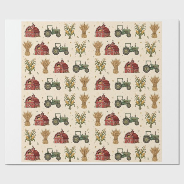 Vintage röd ladugårdsgårds presentpapper (Platt)