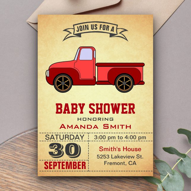 Vintage röd lastbil baby shower inbjudan (Skapare uppladdad)