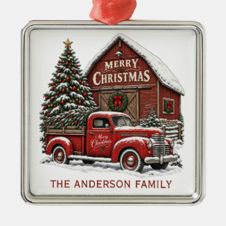 Vintage röd lastbil God Jul lada Personlig Julgransprydnad Metall