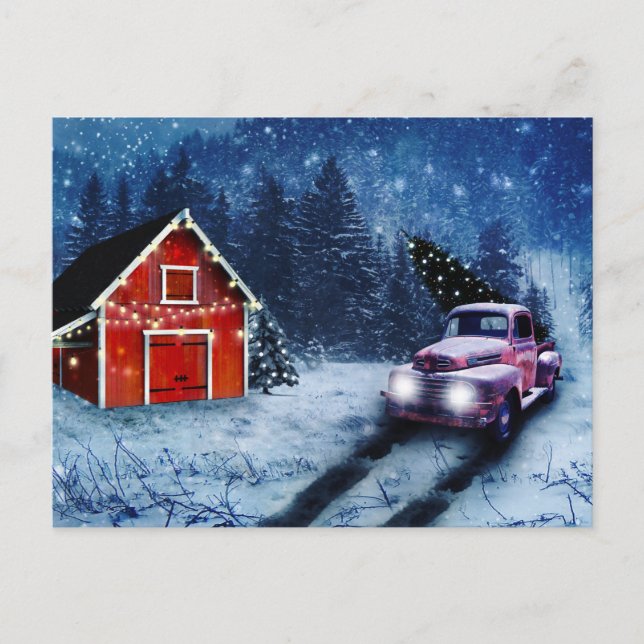 Vintage röd lastbil vykort (Framsida)