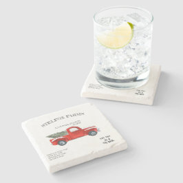 Vintage röd lastbils gårdshus familjenamn Coaster Stenunderlägg