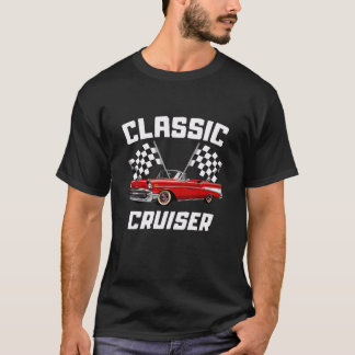 Vintage röd muskelbil med rutmönstrad flagga-desig t shirt