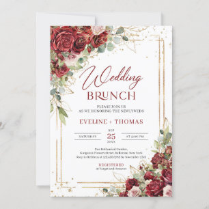 Vintage röd och brunch för ro guld bröllop inbjudningar