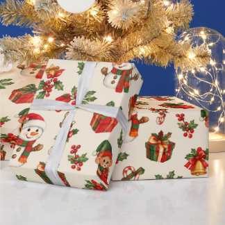 Vintage röd och grön jul Santa Renar Presentpapper
