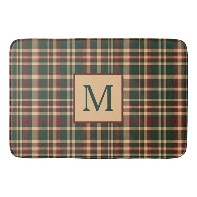 Vintage Röd och Grönt Julpset Monogram Badrumsmatta (Framsidan)