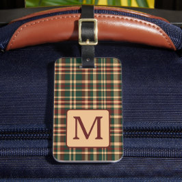 Vintage Röd och Grönt Julpset Monogram Bagagebricka