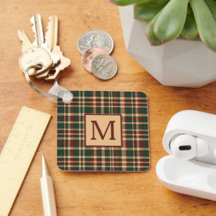 Vintage Röd och Grönt Julpset Monogram Nyckelring