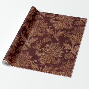 Vintage röd och guld falskt blomster- jul sammets- presentpapper