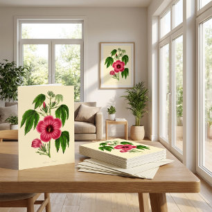Vintage röd och rosa blomillustration kort