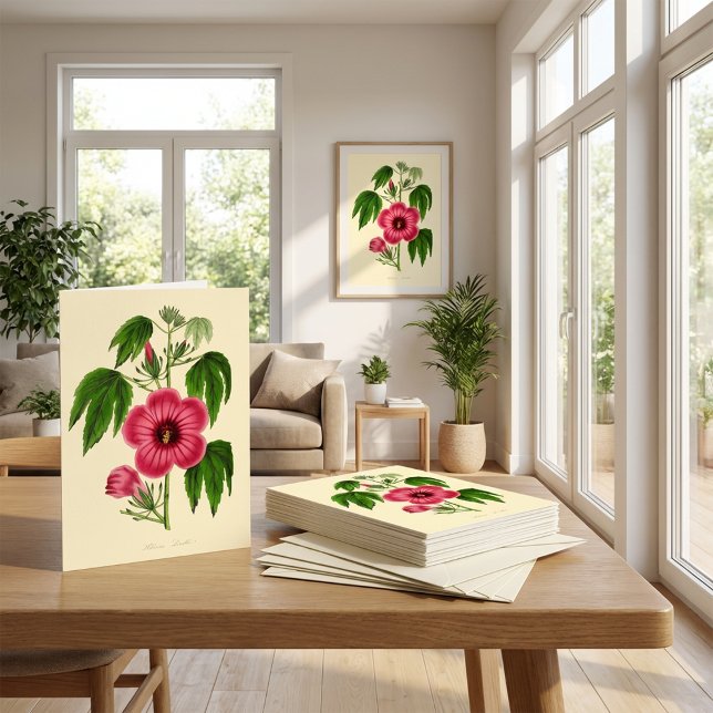 Vintage röd och rosa blomillustration kort (Take a look at this beautiful vintage floral illustration greeting card!)