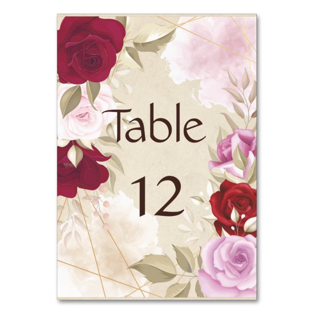 Vintage röd och rosa rosram bordsnummer (Framsidan)