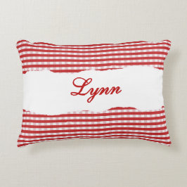 Vintage röd och vit gingham anpassad riven papper prydnadskudde