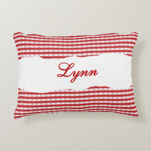 Vintage röd och vit gingham anpassad riven papper prydnadskudde
