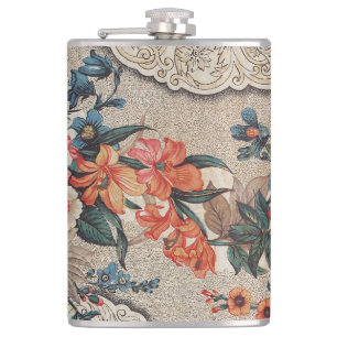 Vintage röd orange vit blomma mönster fickplunta