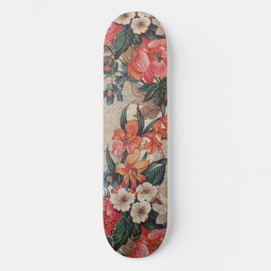 Vintage röd orange vit blomma mönster mini skateboard bräda 18,5 cm