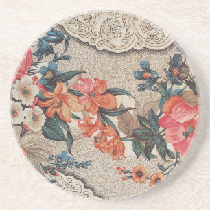 Vintage röd orange vit blomma mönster underlägg
