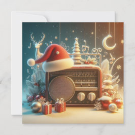 vintage röd radio Platt julkort