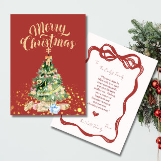 Vintage röd retro julgran kort