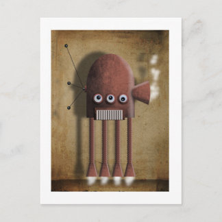 Vintage röd robot vykort
