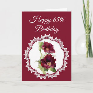 Vintage Röd ros 65e Flower  Birthday Anpassningsba Kort