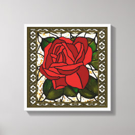 Vintage röd ros Art Deco Canvastryck