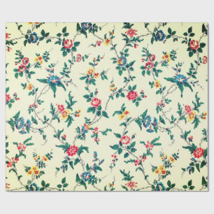 Vintage röd ros blått blommönster presentpapper