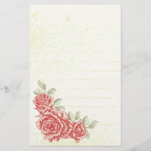 Vintage röd ros blommigt anpassningsbar -skrivbord brevpapper