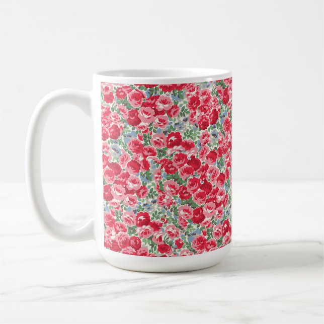 Vintage röd ros blommönster kaffemugg (Vänster)