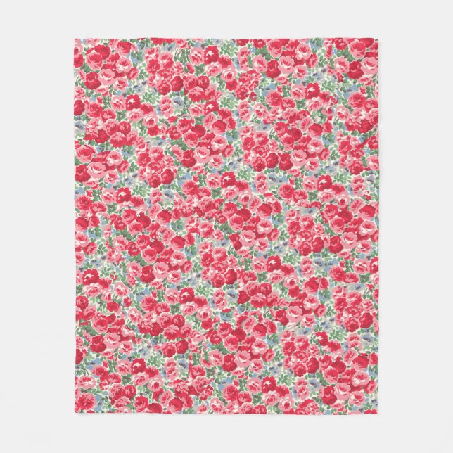 Vintage röd ros blomster mönster fleecefilt (Framsidan)