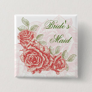 Vintage Röd ros Brides bakknapp för Maid-stift Knapp