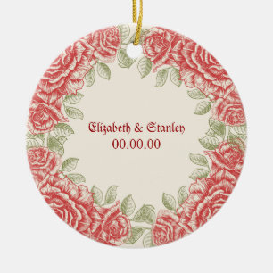 Vintage Röd ros Bröllop spara datum ornament