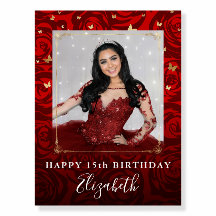 Vintage röd ros guld födelsedagsfest foto