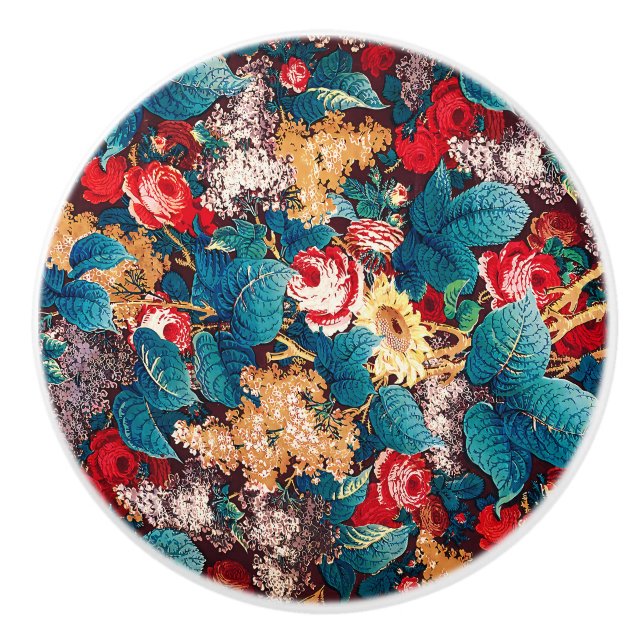 Vintage röd ros och lilac-blommönster knopp (Framsidan)