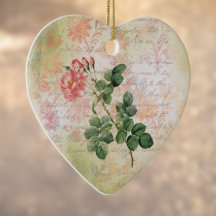 Vintage Röd ros om Rosa Damask med handskrift