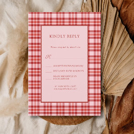 Vintage röd rosa rutig country gingham bröllop OSA kort