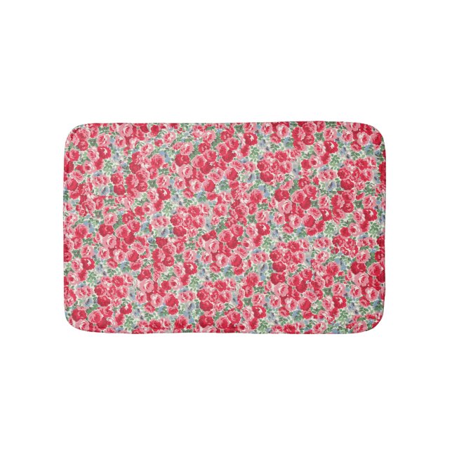 Vintage röd rosblommig mönster badrumsmatta (Framsidan)
