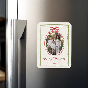 Vintage röd rosett kräm Merry Christmas Foto Magnet