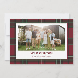 Vintage röd rutig familjefoto julkort