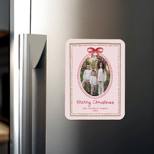Vintage röd slinga Blush rosa God Jul foto Magnet