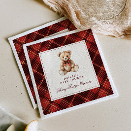 Vintage röd tartan nallebabyshower pappersservett
