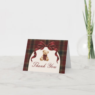 Vintage röd tartan nallebjörn tackkort