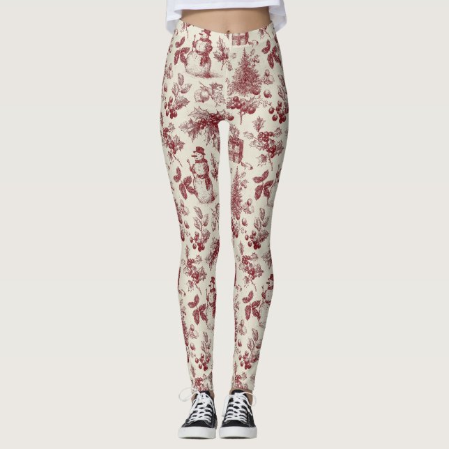 Vintage röd Toile jul botanisk - Järnek Leggings (Framsida)